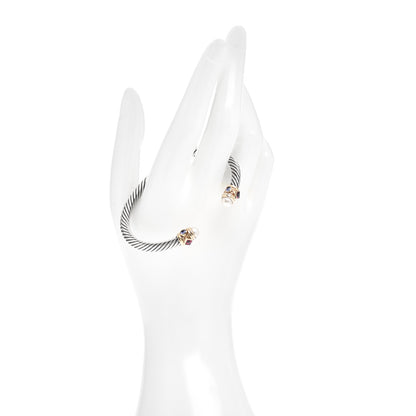 David Yurman Sterling Silver 14K Yellow Gold Pearl Iolite Rhodolite Garnet 5mm Cable Renaissance Bracelet 2 of 4