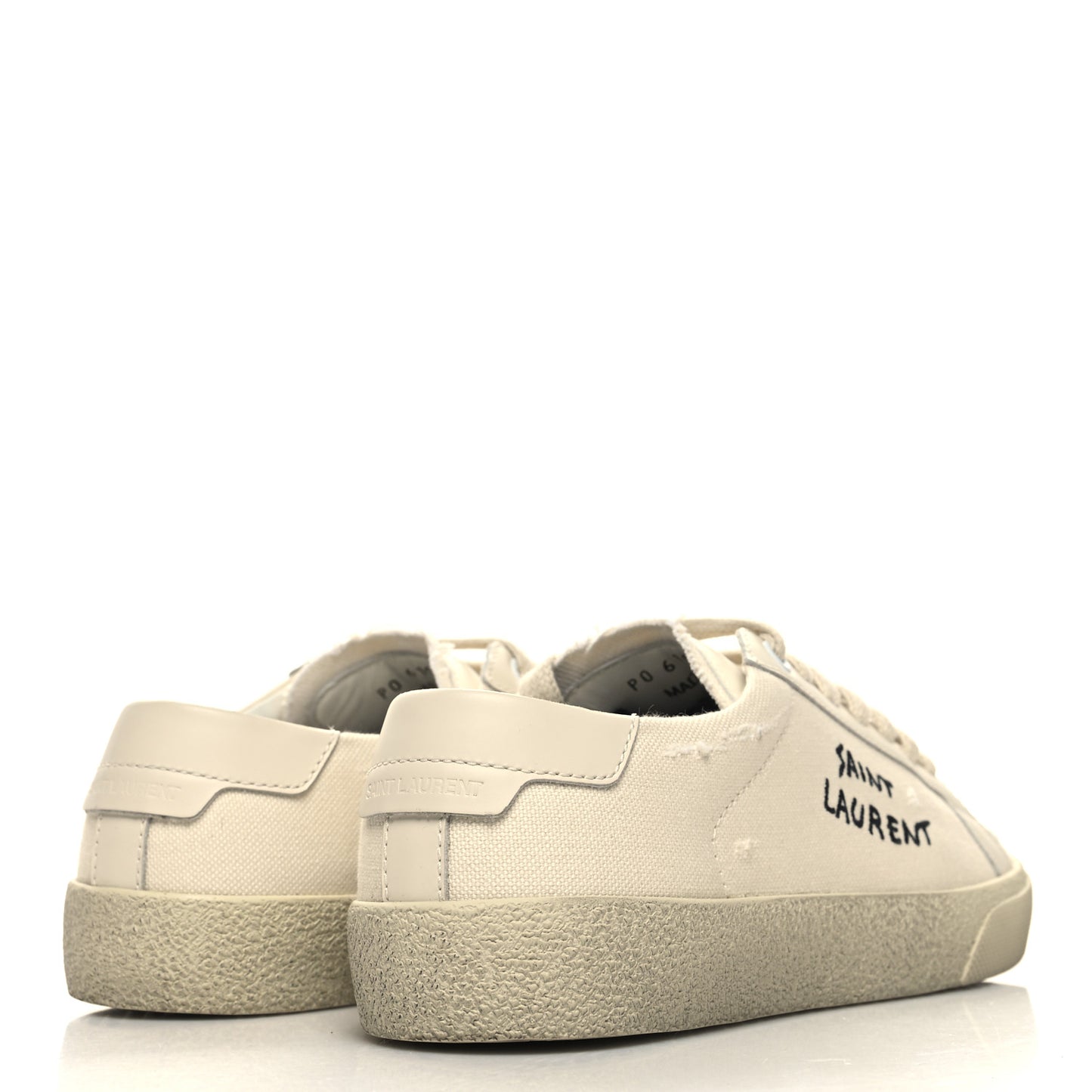 Distressed Canvas Court Classic Sneakers 35.5 Panna