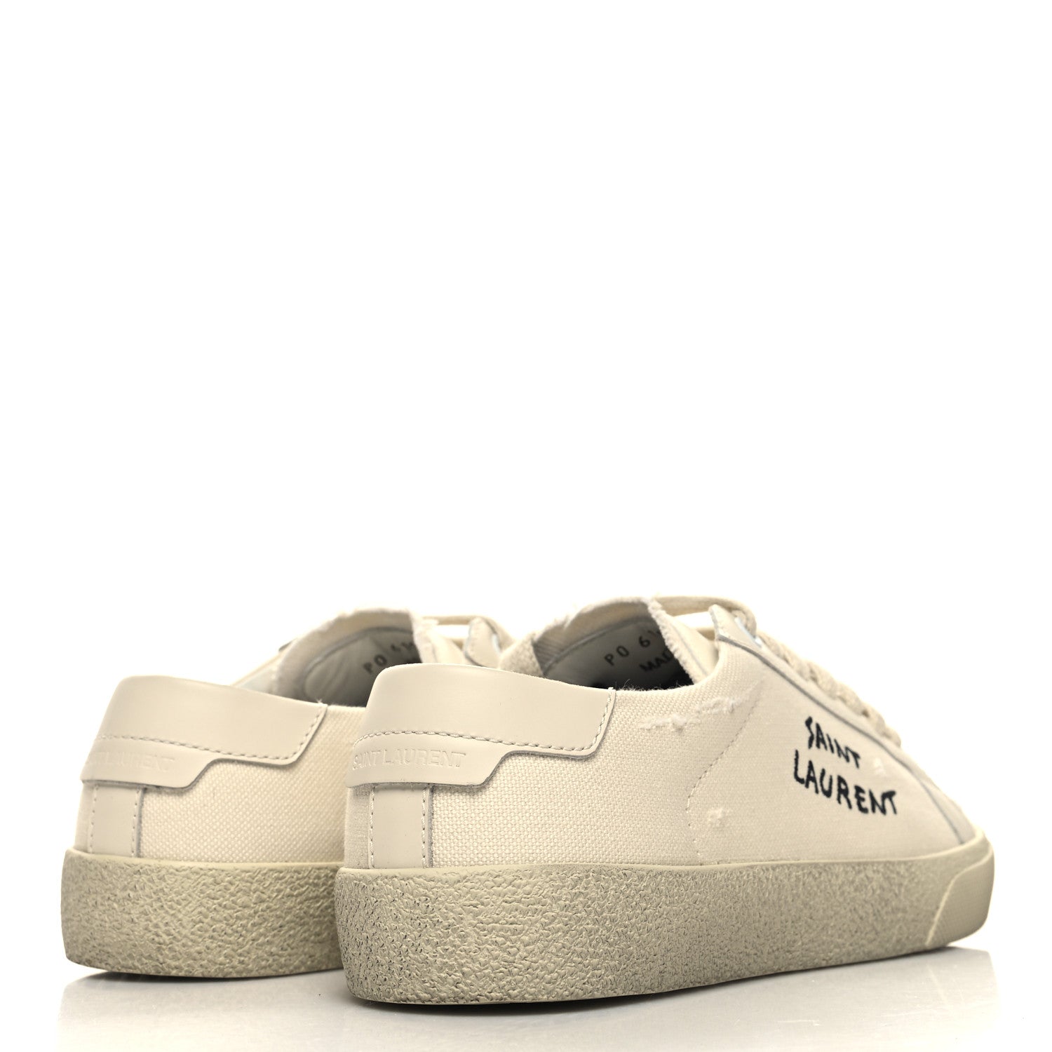 Saint Laurent Distressed Canvas Court Classic Sneakers 35.5 Panna 4 of 9