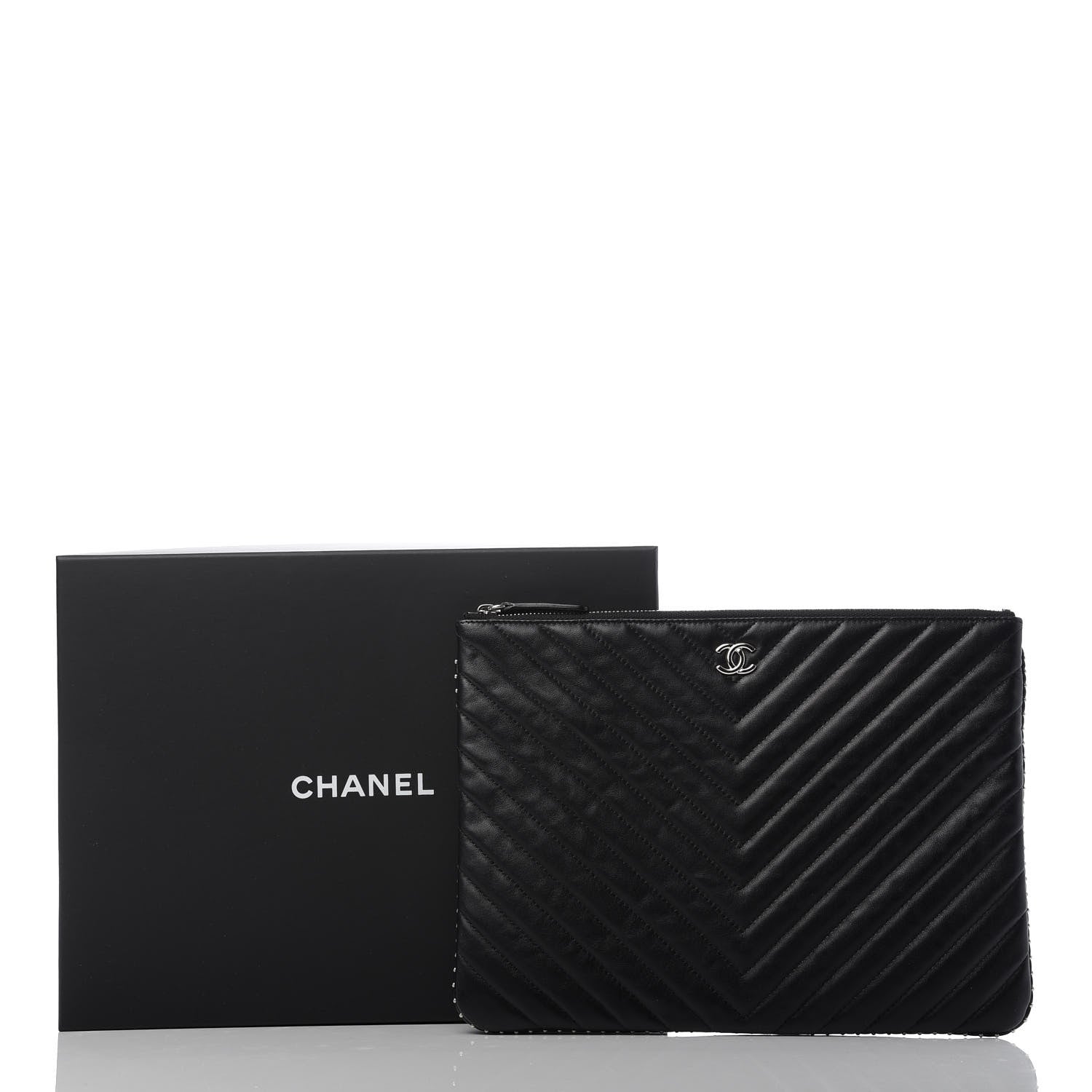 Chanel Lambskin Chevron Quilted Studded Medium Cosmetic Case Black 8 of 8