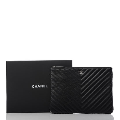 Chanel Lambskin Chevron Quilted Studded Medium Cosmetic Case Black 8 of 8