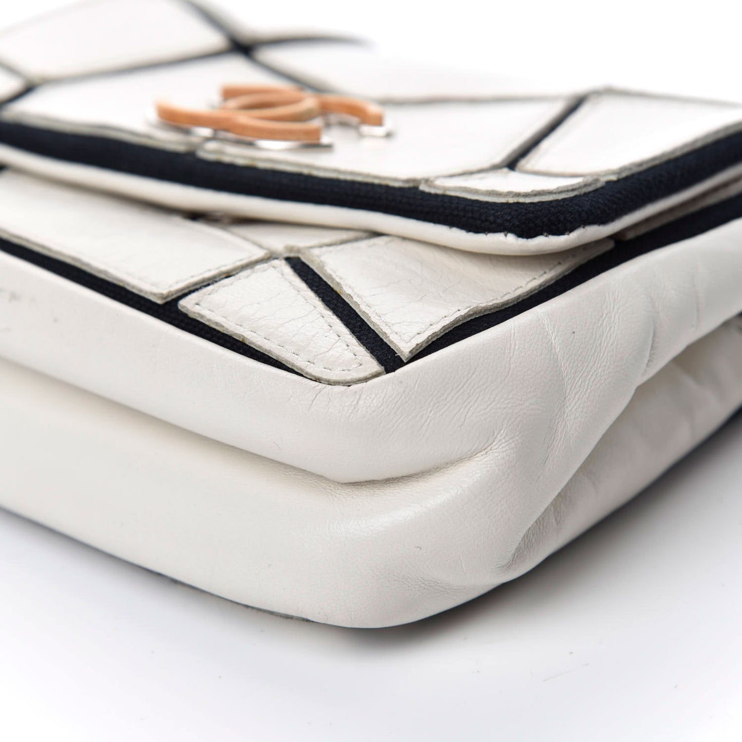 Calfskin Stitched Curve Mini Flap White Black