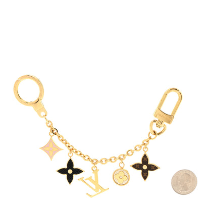 Louis Vuitton Brass Enamel Fleur De Monogram Bag Charm Chain Gold 2 of 4