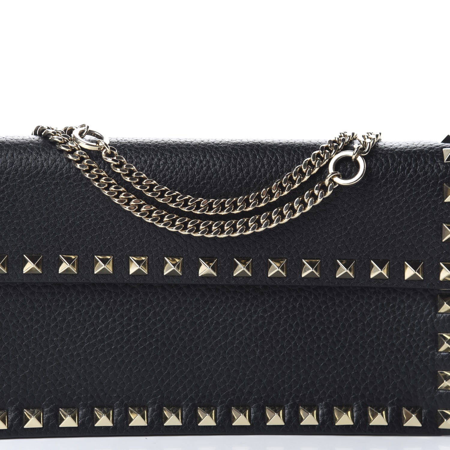 Valentino Garavani Pebbled Calfskin Rockstud Flap Wallet On Chain Black 9 of 10