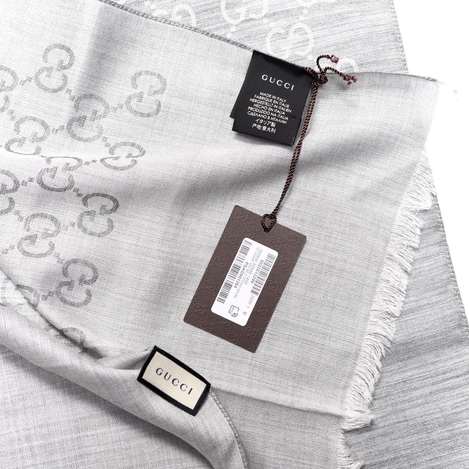 Gucci Wool Silk GG Monogram GGNat Scarf Lead 4 of 4