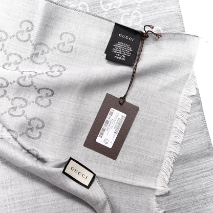 Gucci Wool Silk GG Monogram GGNat Scarf Lead 4 of 4