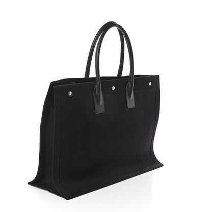 Saint Laurent Linen Calfskin Rive Gauche Tote Black 2 of 8