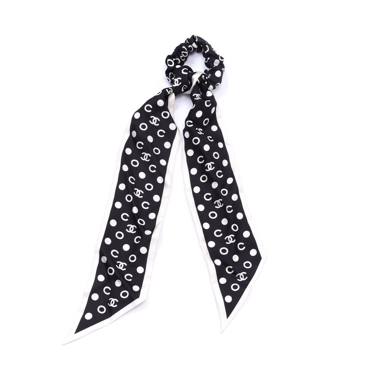 Silk CC Twilly Hair Tie Black White