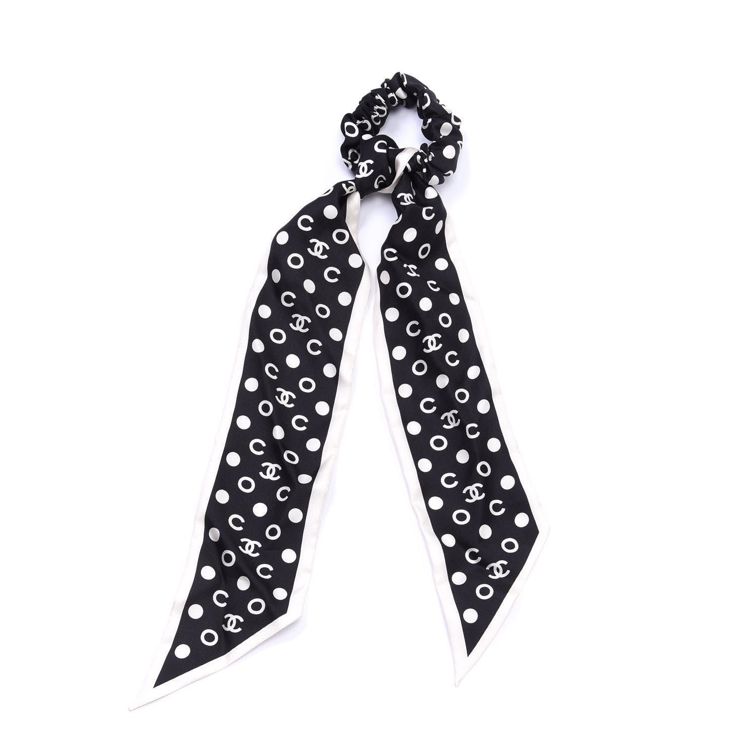Chanel Silk CC Twilly Hair Tie Black White 1 of 3
