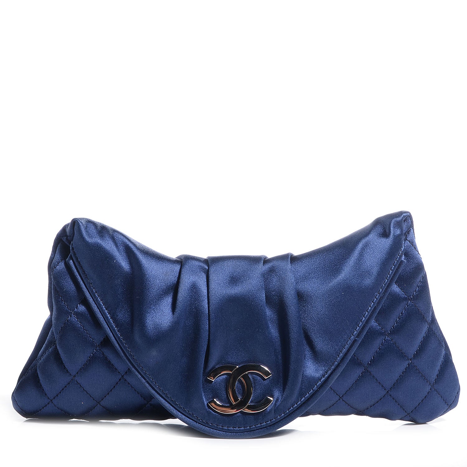 Chanel Satin Quilted Half Moon Clutch Blue 1 of 8