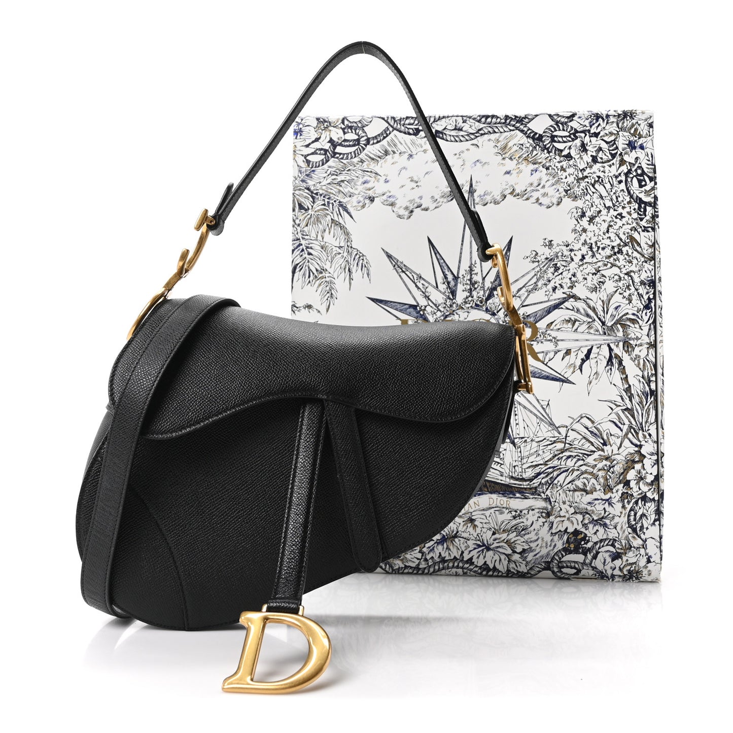 Grained Calfskin Saddle Bag With Strap Black