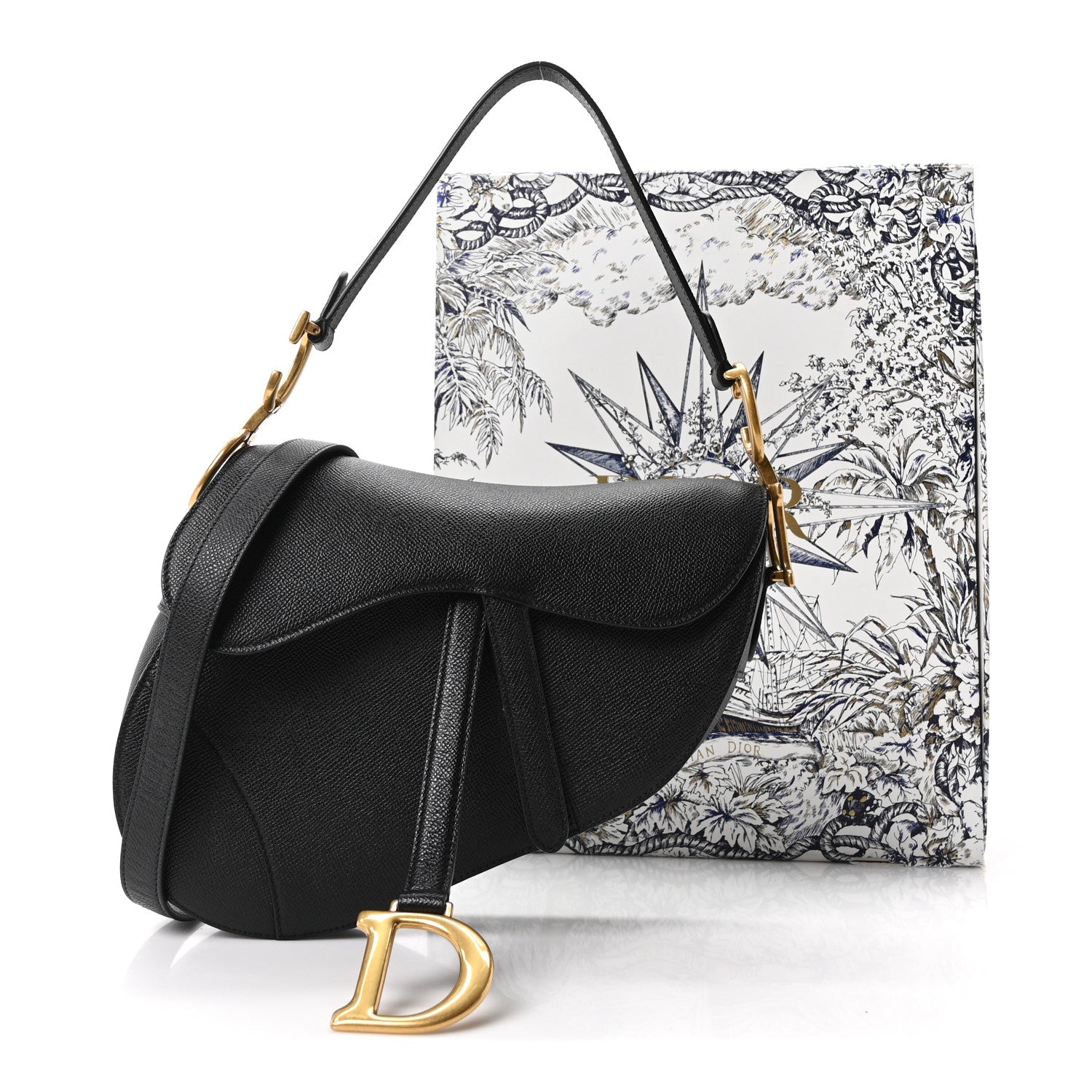 Christian Dior Grained Calfskin Saddle Bag With Strap Black 11 of 11