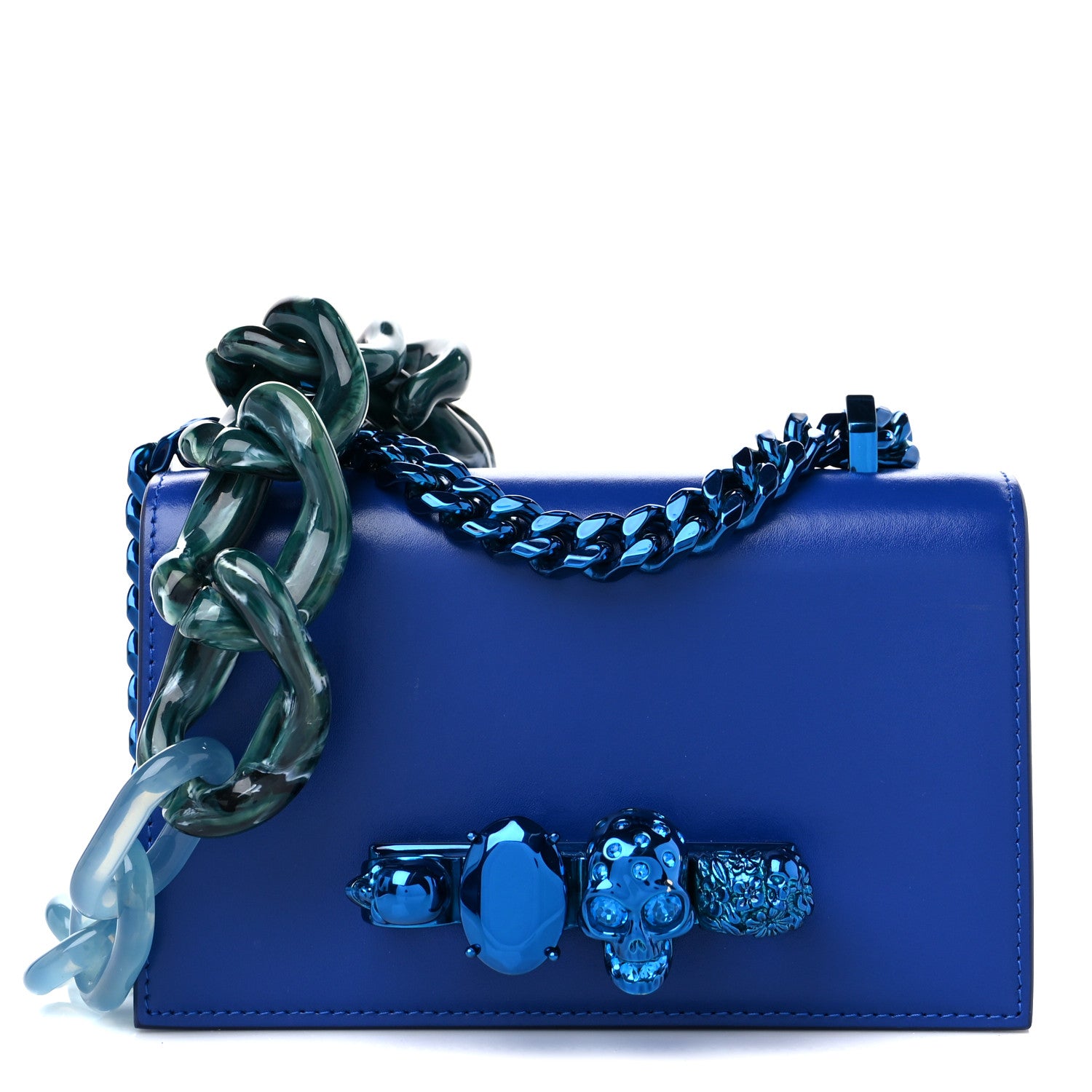 Alexander McQueen Calfskin Mini Jeweled Knuckle Satchel Royal Blue 1 of 10