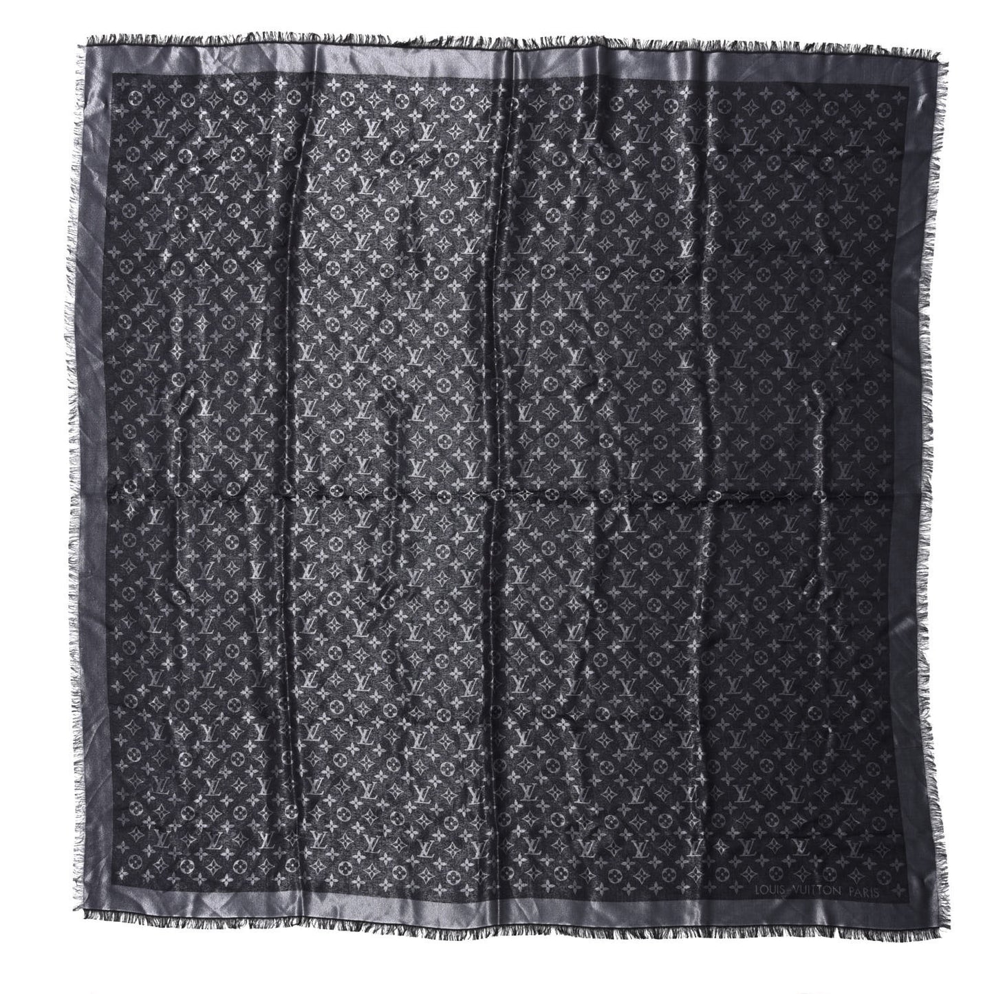 Silk Lurex Wool Monogram Shine Shawl Black
