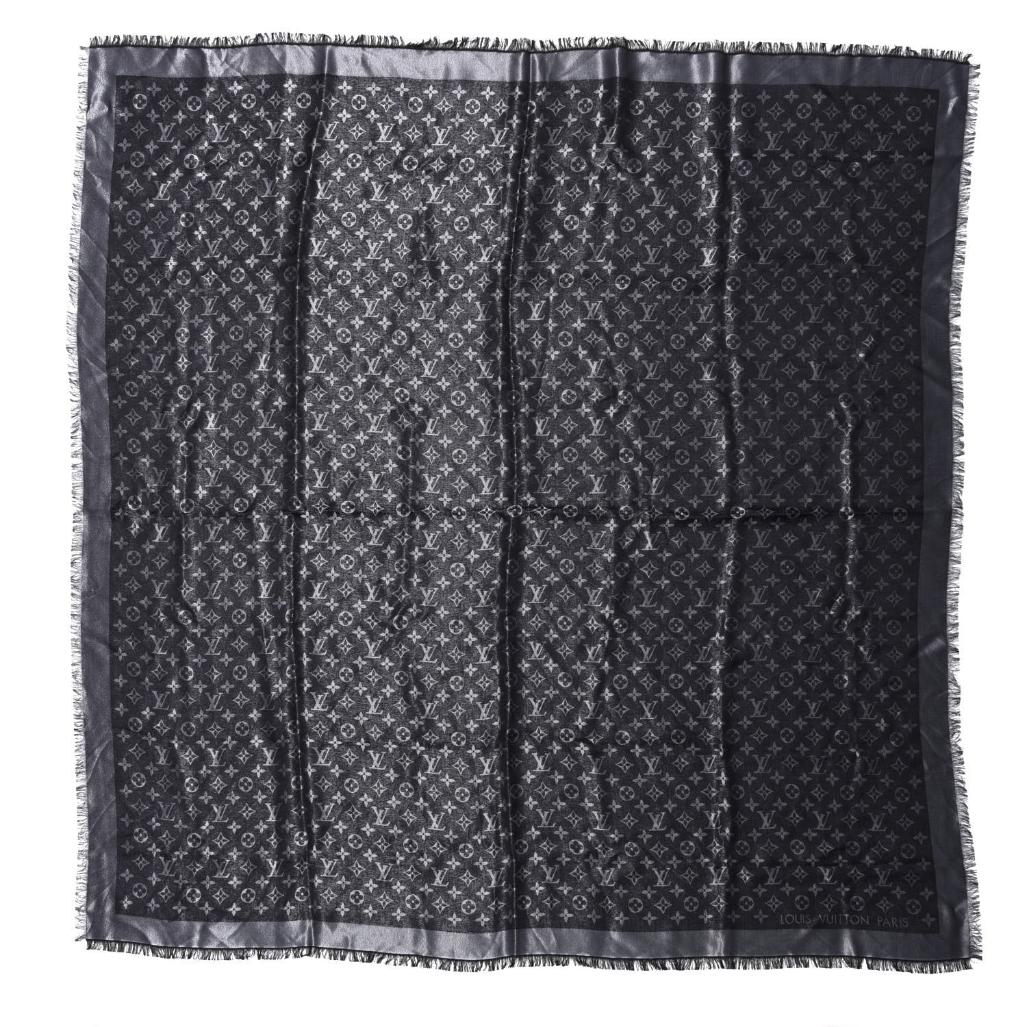 Louis Vuitton Silk Lurex Wool Monogram Shine Shawl Black 1 of 4