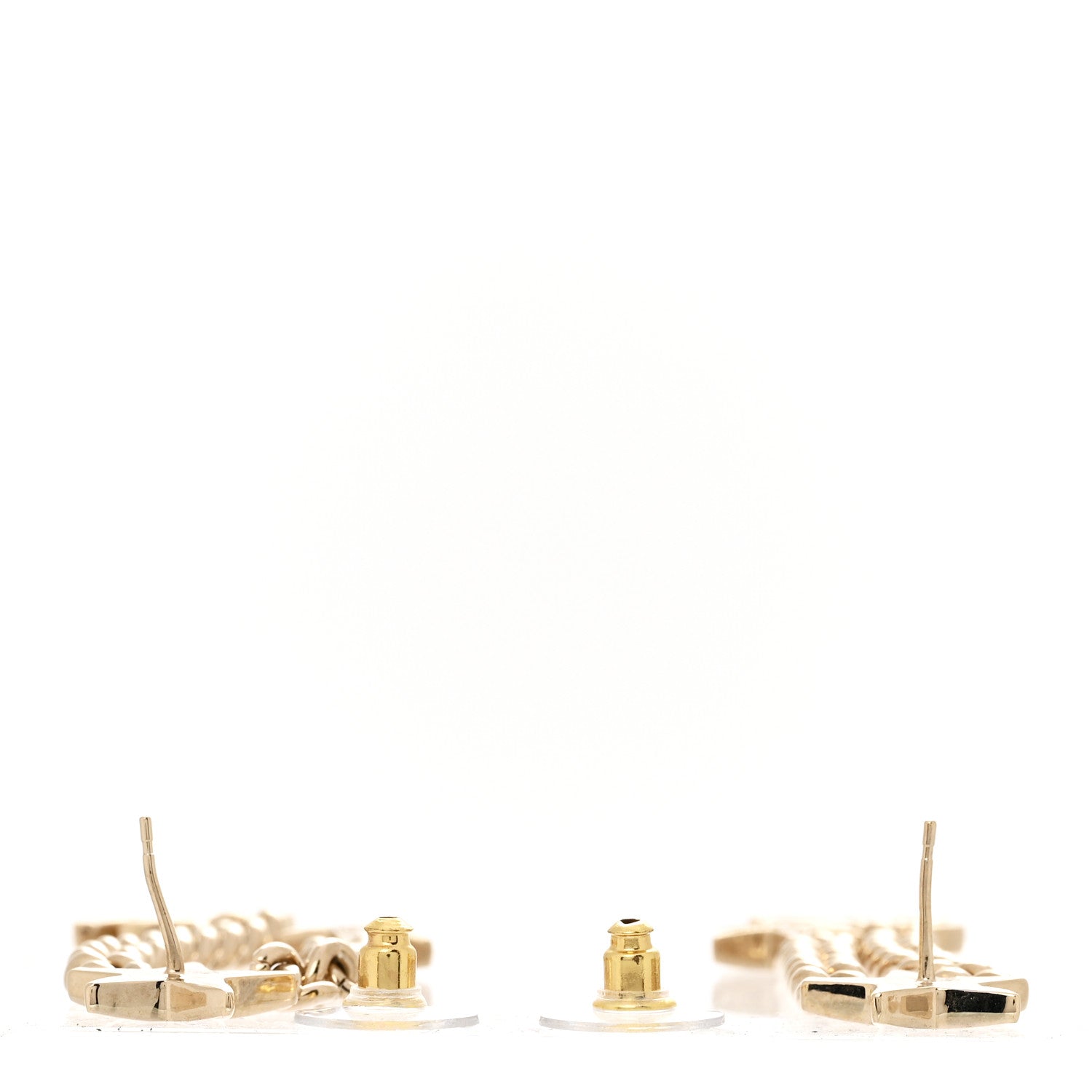 Chanel Crystal CC Star Chain Drop Earrings Gold 3 of 4