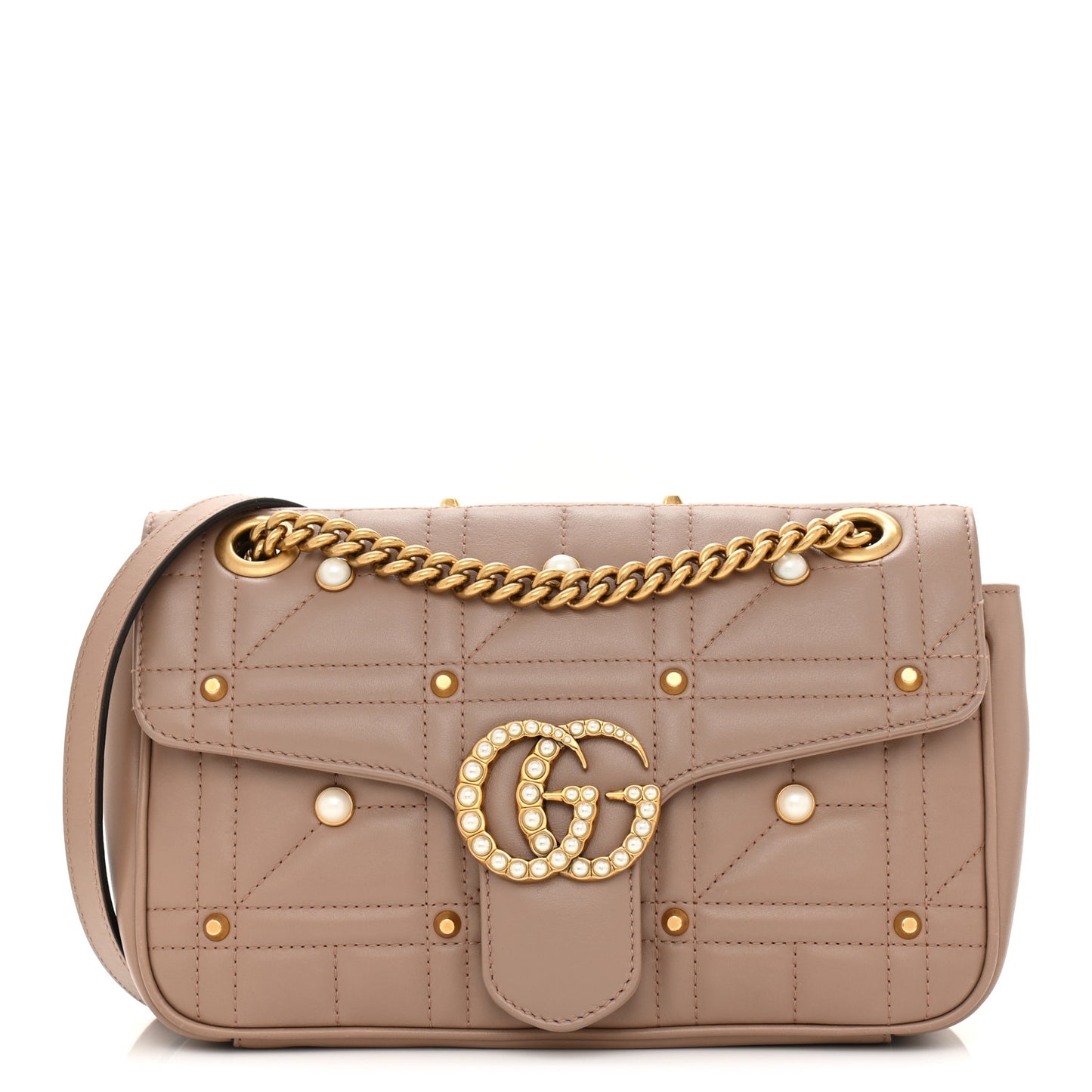 Calfskin Matelasse Studded Mini Pearly GG Marmont Shoulder Bag Porcelain Rose