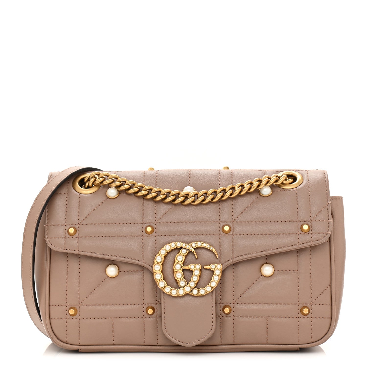 Gucci Calfskin Matelasse Studded Mini Pearly GG Marmont Shoulder Bag Porcelain Rose 1 of 11