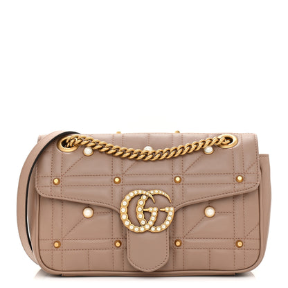 Gucci Calfskin Matelasse Studded Mini Pearly GG Marmont Shoulder Bag Porcelain Rose 1 of 11