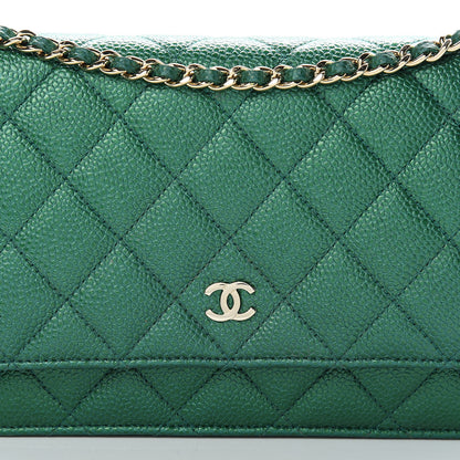 Chanel Metallic Caviar Quilted Wallet On Chain WOC Green 9 of 12