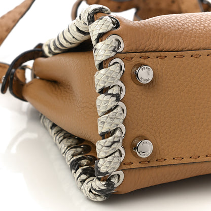 Fendi Cuoio Romano Selleria Elaphe Lace Up Mini Peekaboo Iconic Satchel Miele Scuro Natural 9 of 10