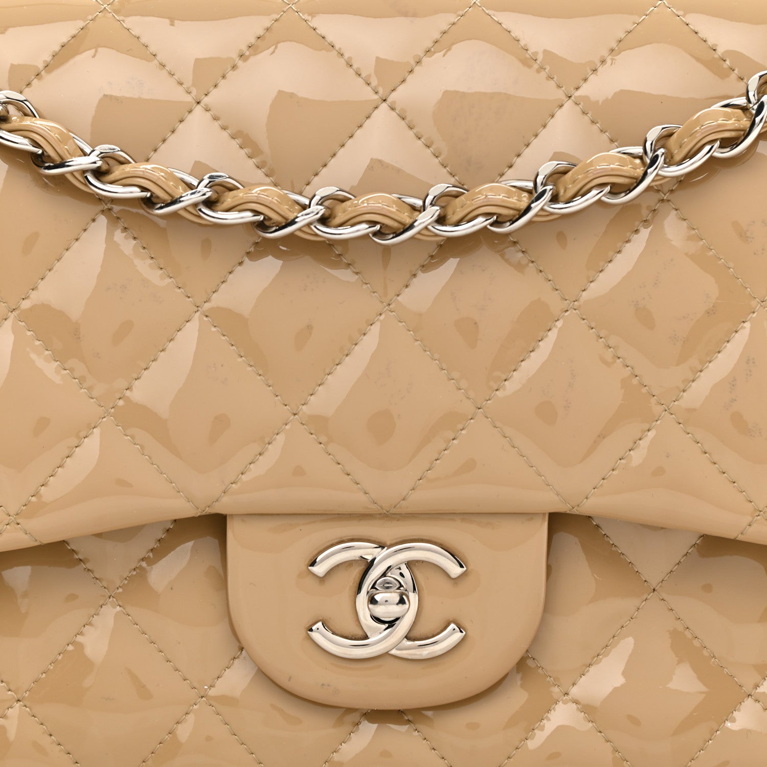 Chanel Patent Quilted Jumbo Double Flap Beige 8 of 15