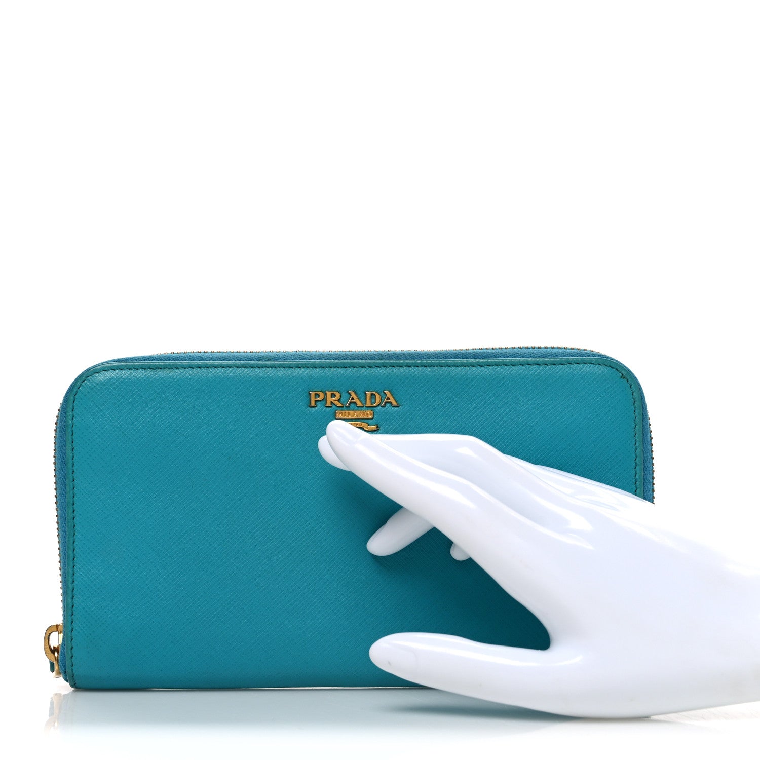 Prada Saffiano Metal Zip Around Wallet Blue 2 of 8