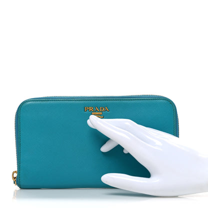 Prada Saffiano Metal Zip Around Wallet Blue 2 of 8