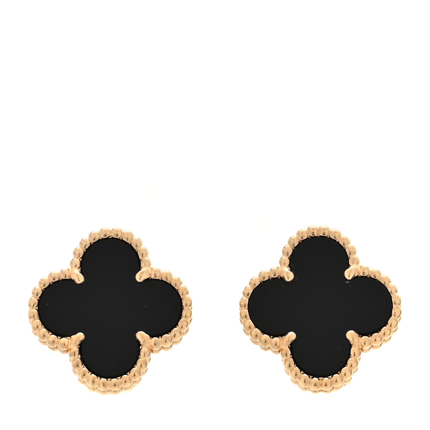 18K Yellow Gold Black Onyx Vintage Alhambra Earrings