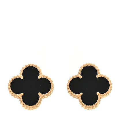 Van Cleef & Arpels 18K Yellow Gold Black Onyx Vintage Alhambra Earrings 1 of 5