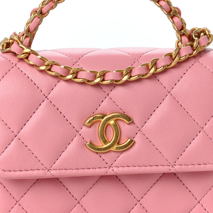 Chanel Lambskin Quilted Chain Top Handle Clutch With Chain Light Pink 9 of 11