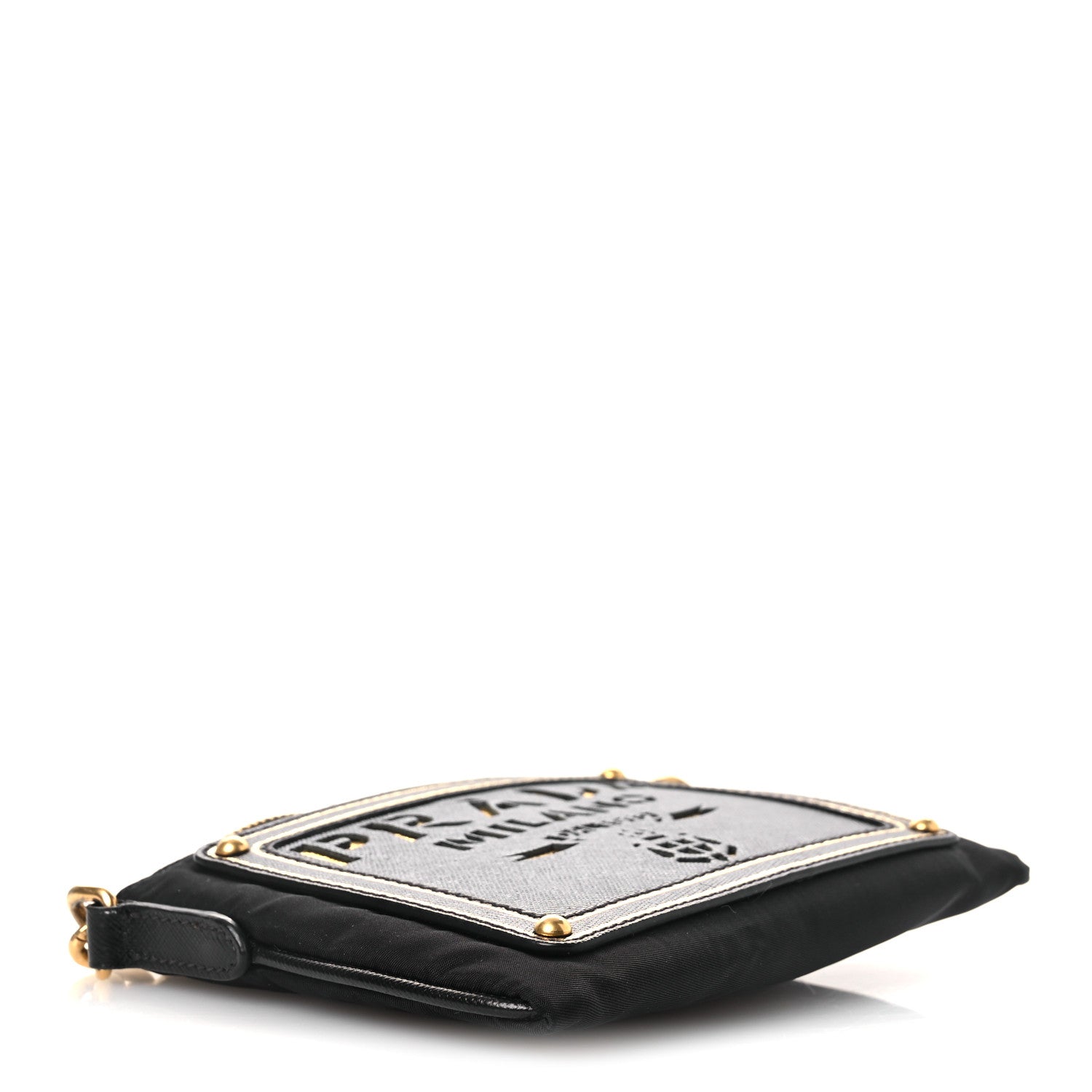 Prada Tessuto Bandoliera Logo Shoulder Bag Gold Black 4 of 13