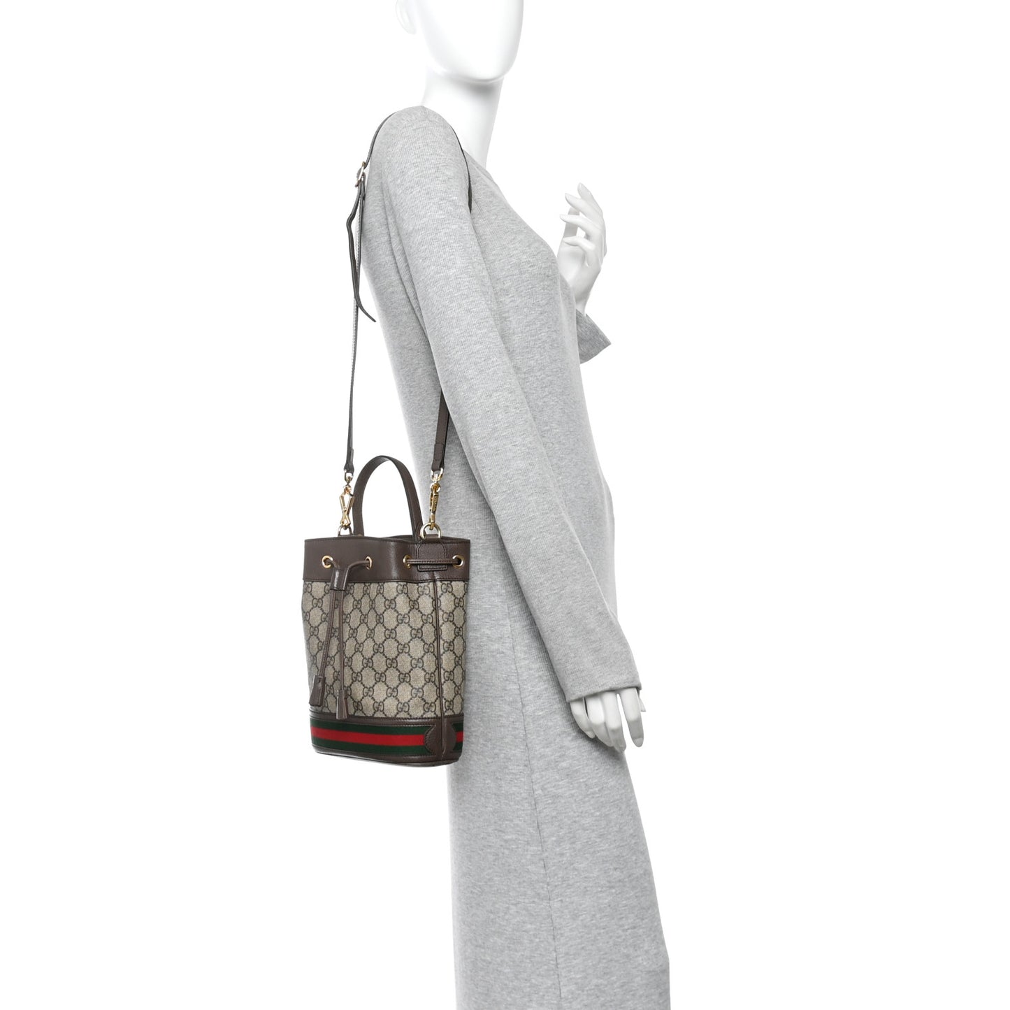GG Supreme Monogram Web Small Ophidia Bucket Bag Brown