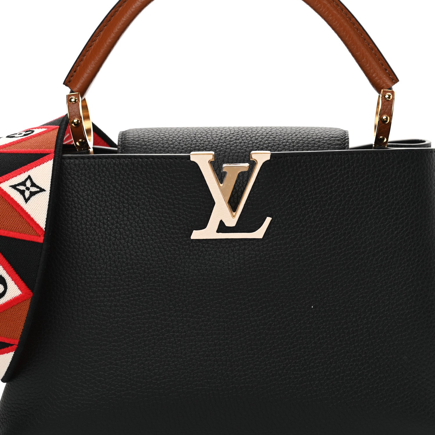 Louis Vuitton Taurillon Embroidered Strap Capucines MM Black 6 of 10