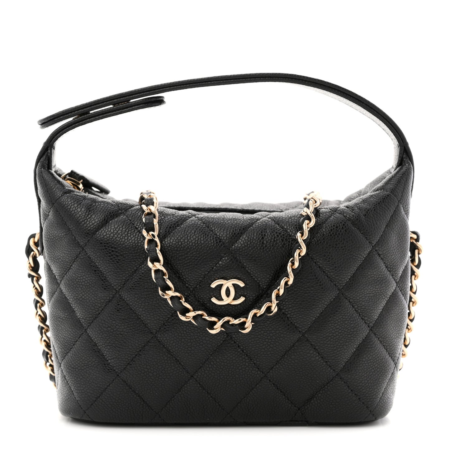 Caviar Quilted Hobo Clutch With Chain  Black