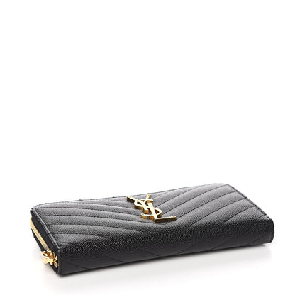 Saint Laurent Grain De Poudre Matelasse Chevron Monogram Zip Around Wallet Black 3 of 5