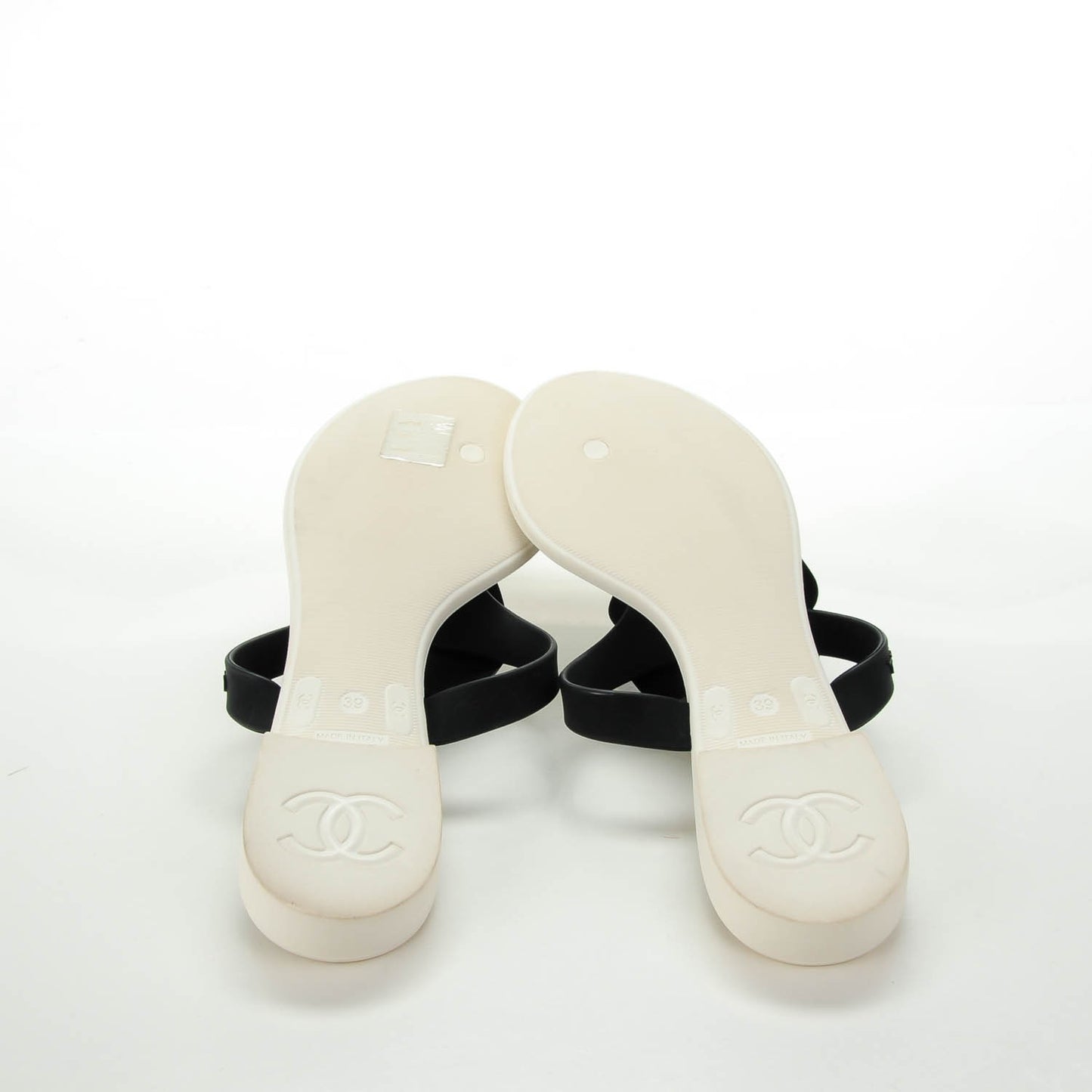 Jelly Quilted Camellia Thong Sandals 39 Black White