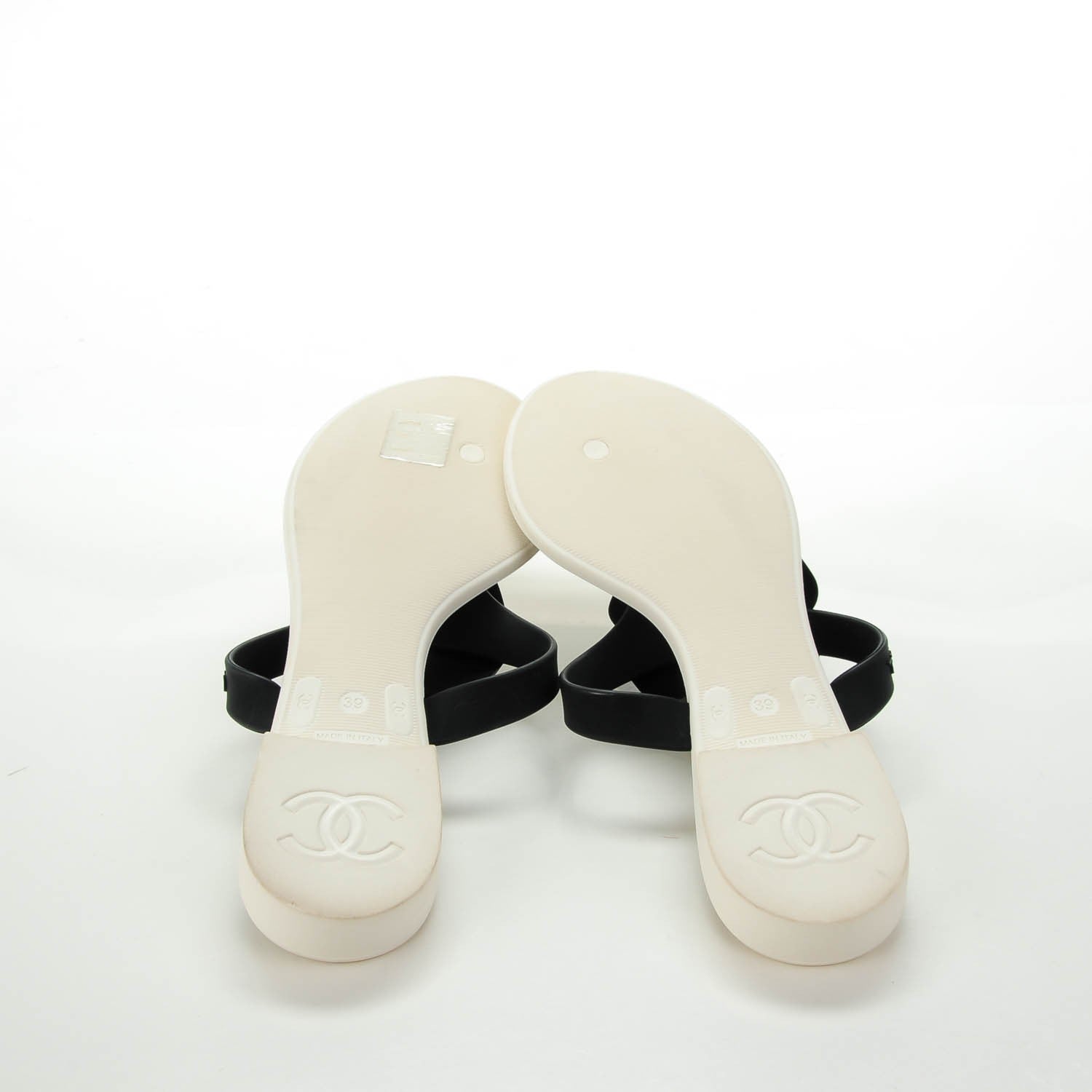 Chanel Jelly Quilted Camellia Thong Sandals 39 Black White 5 of 7