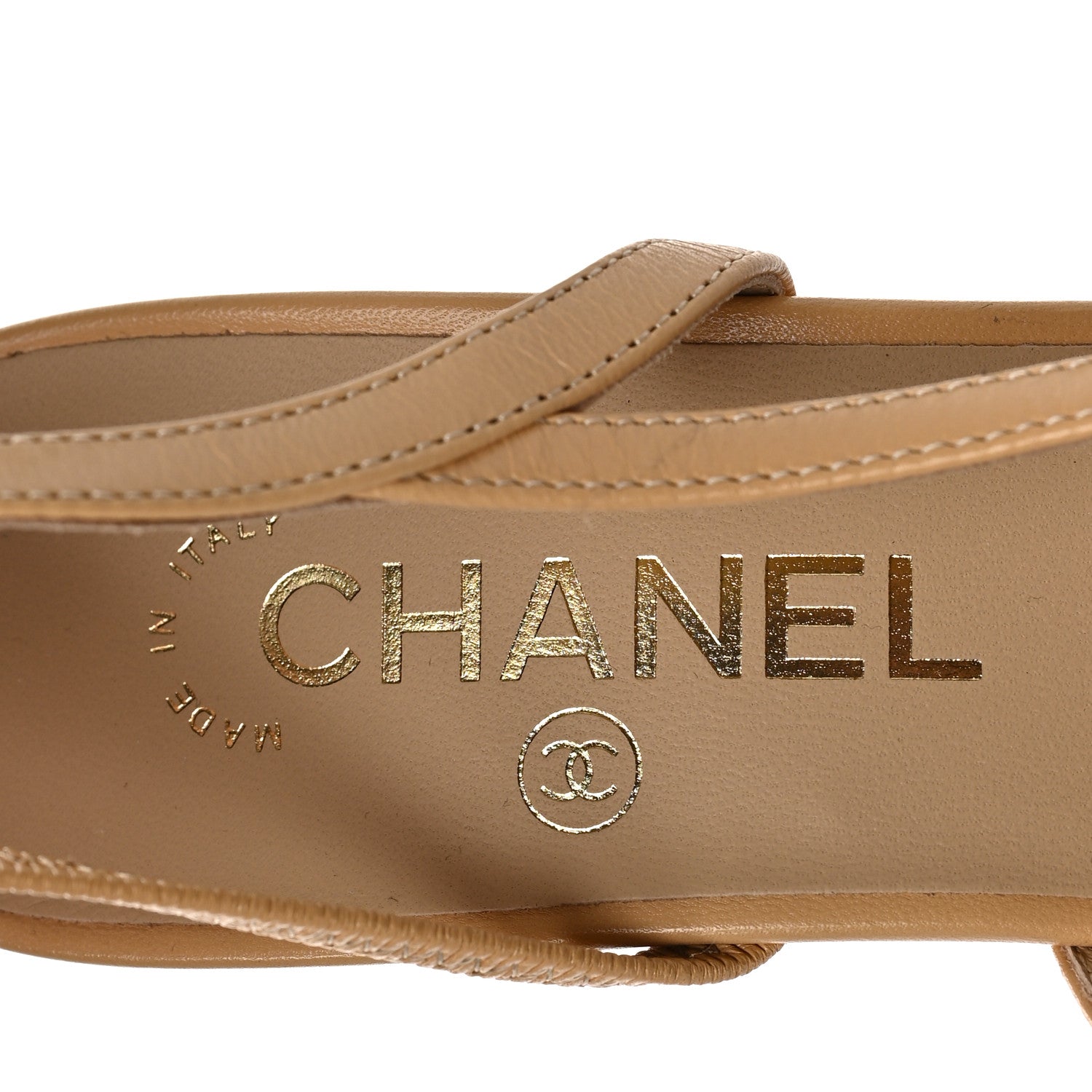 Chanel Goatskin Grosgrain Cap Toe CC Slingback Pumps 37.5 Beige Black 7 of 9