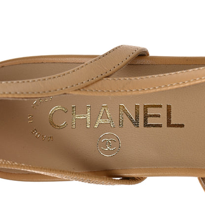 Chanel Goatskin Grosgrain Cap Toe CC Slingback Pumps 37.5 Beige Black 7 of 9