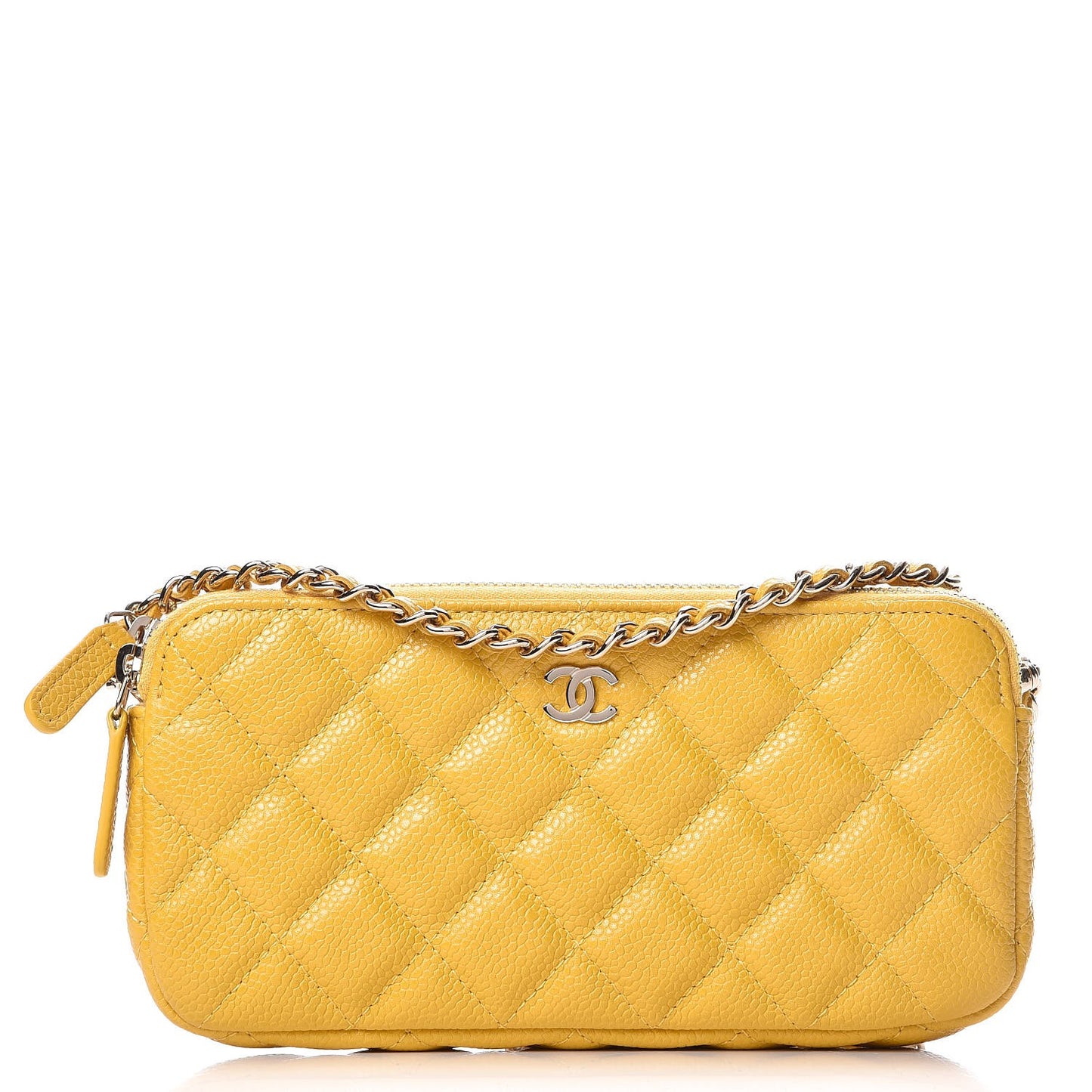 Caviar Quilted Small Clutch With Chain Yellow