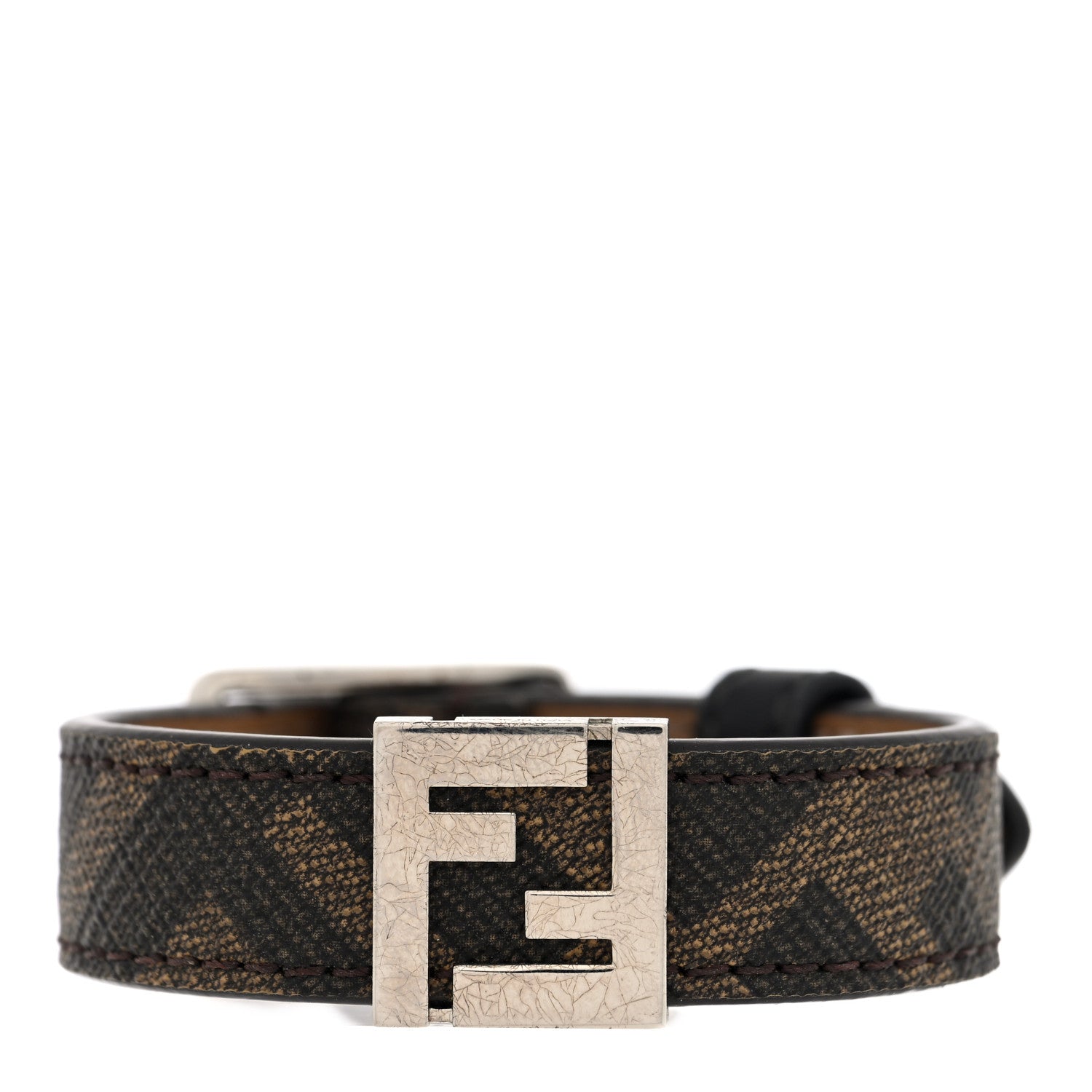 Fendi Glazed Fabric Vitello King FF 1974 Diagonal Bracelet S Tobacco Black 1 of 6