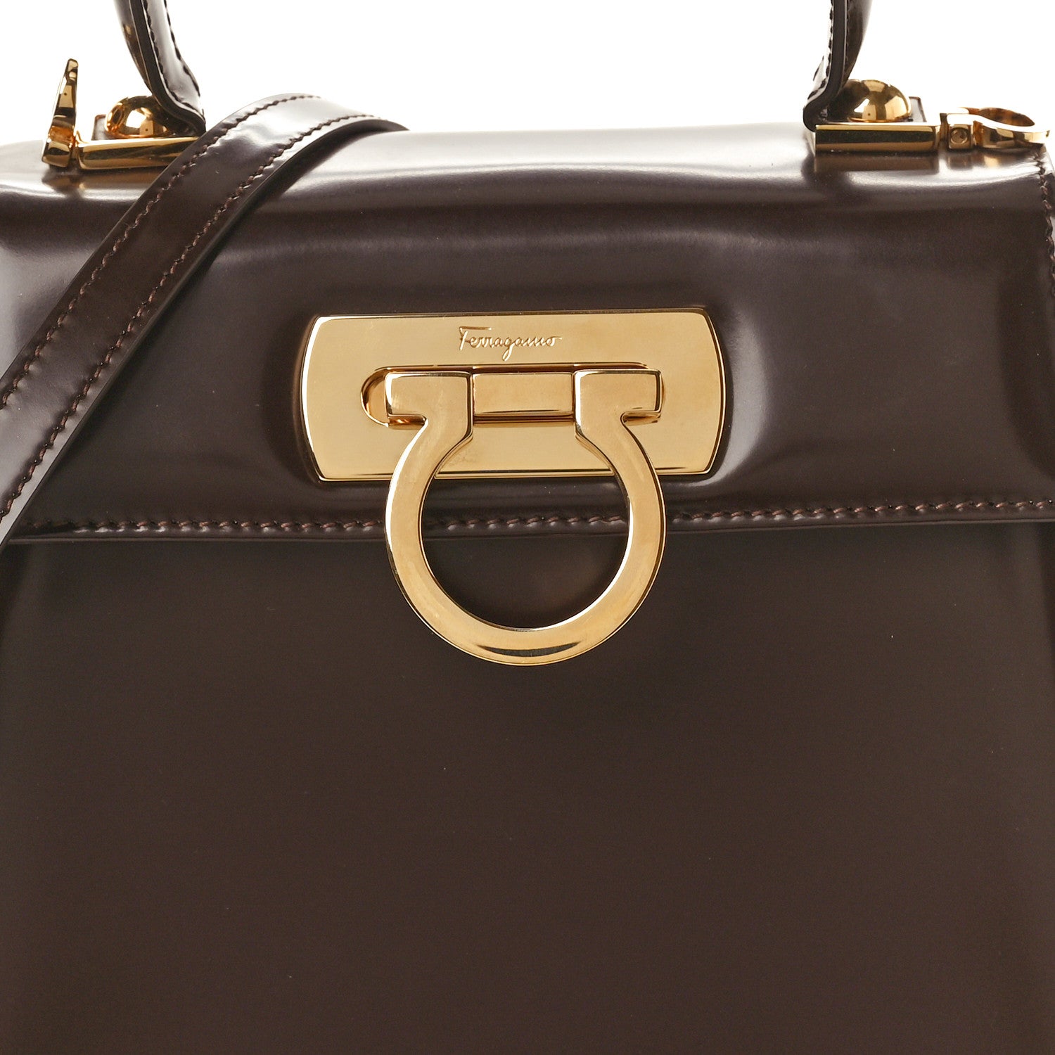 Salvatore Ferragamo Brushed Off Calfskin Small Iconic Top Handle Bag Cocoa 8 of 10
