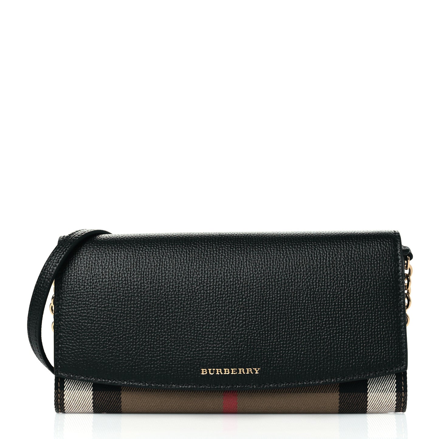 Grainy Calfskin House Check Henley Wallet On Chain Black