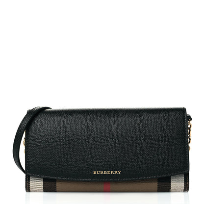Burberry Grainy Calfskin House Check Henley Wallet On Chain Black 1 of 8