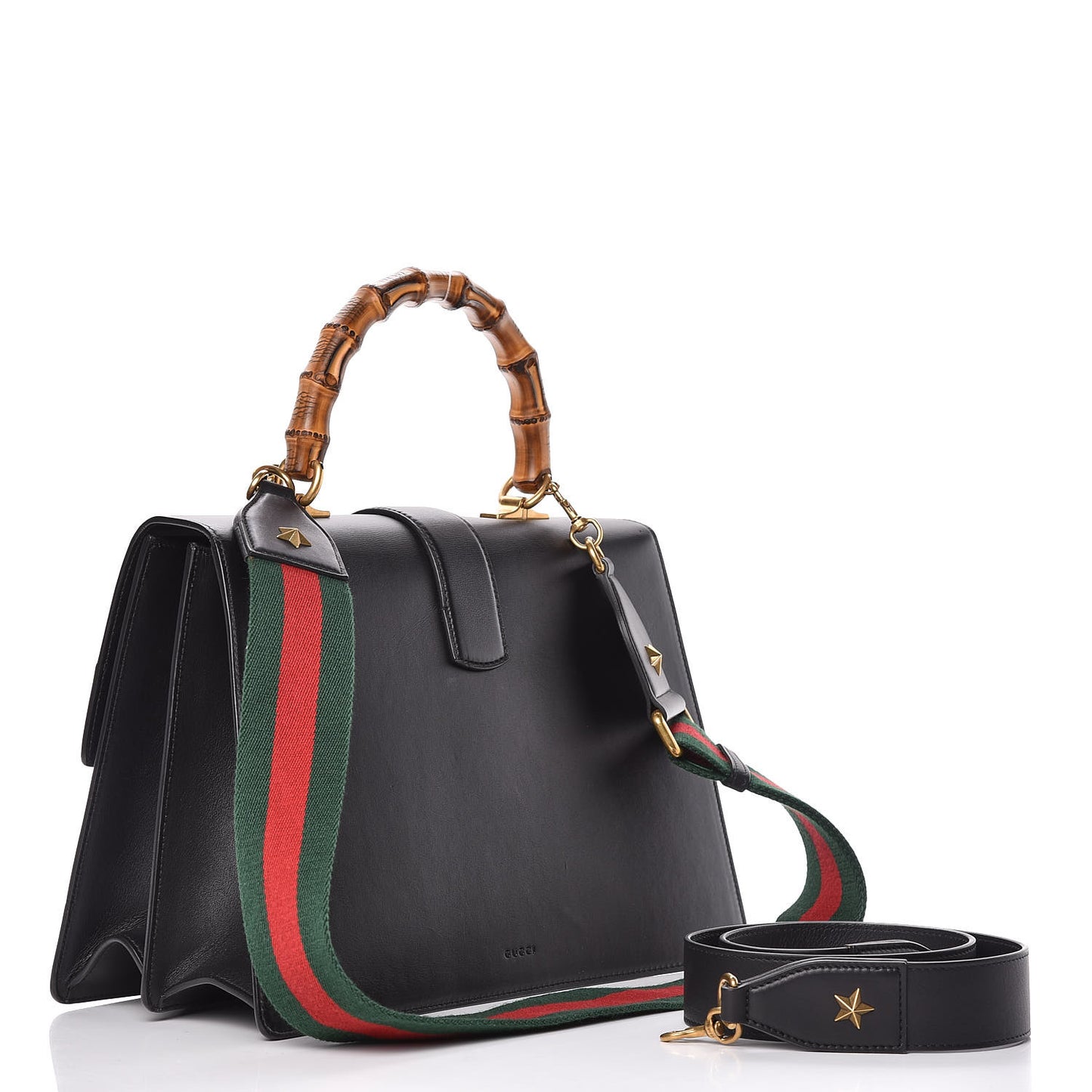 Calfskin Bamboo Web Large Dionysus Top Handle Bag Black Bright Evergreen Hibiscus Red