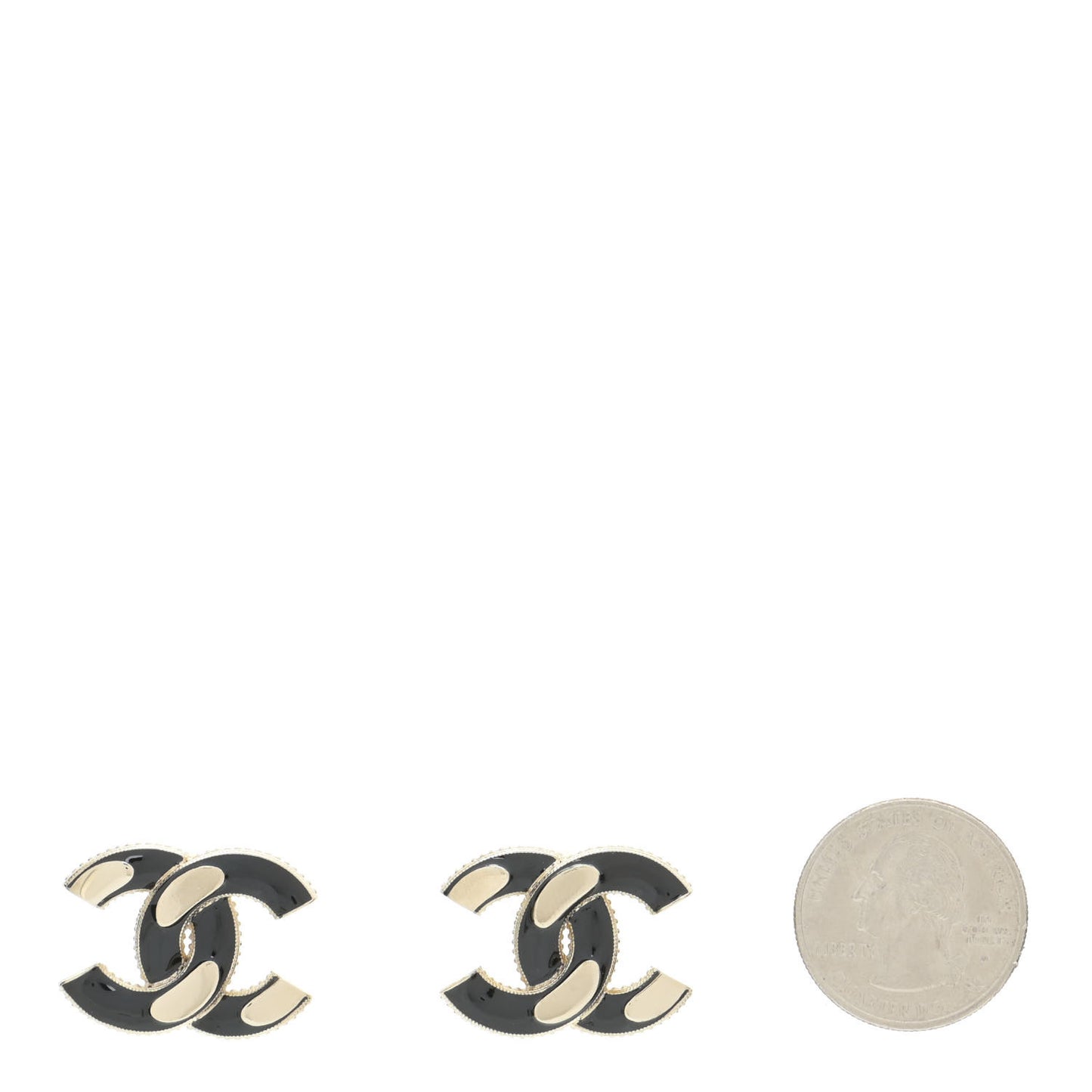 Enamel CC Earrings Black Gold