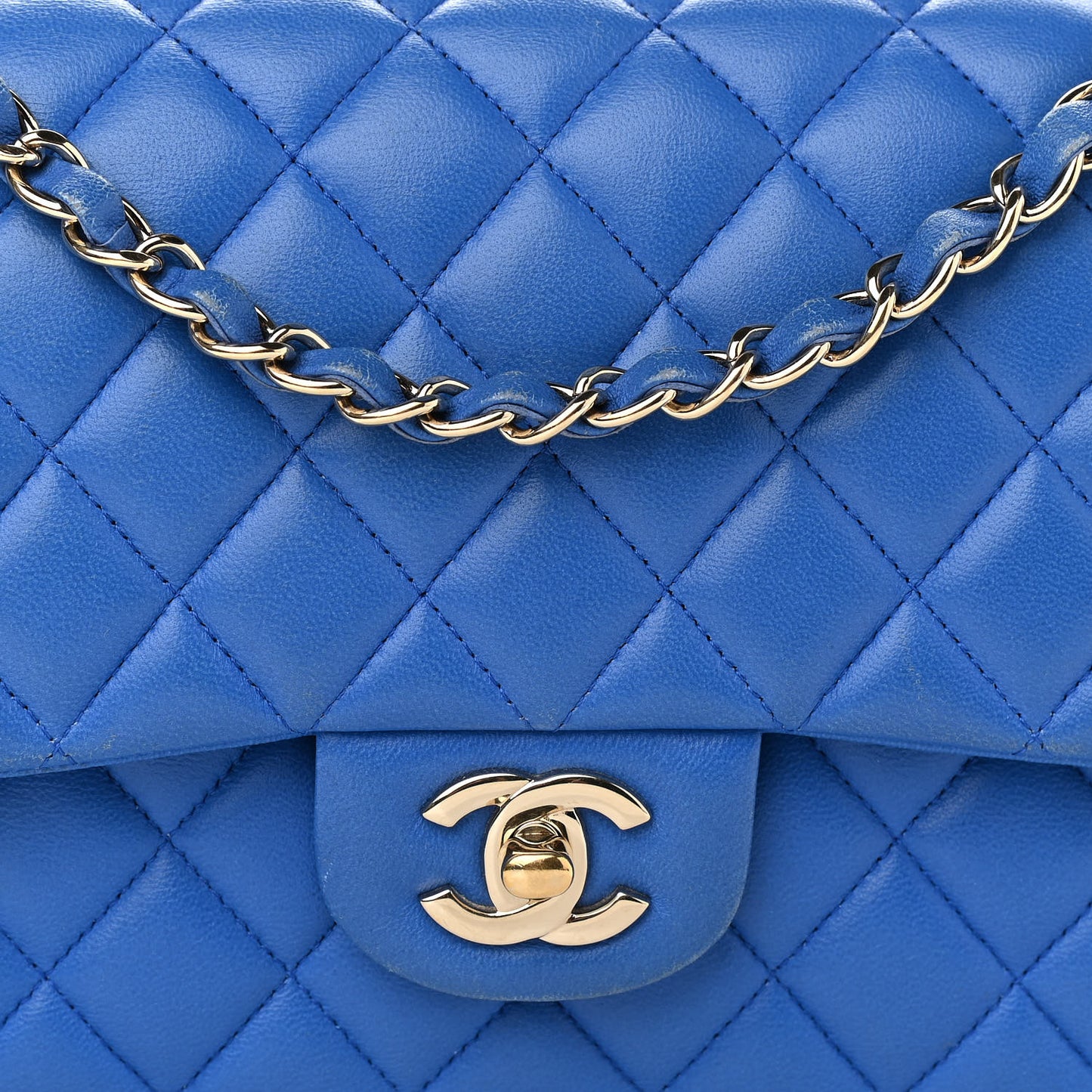 Lambskin Quilted Medium Double Flap Blue