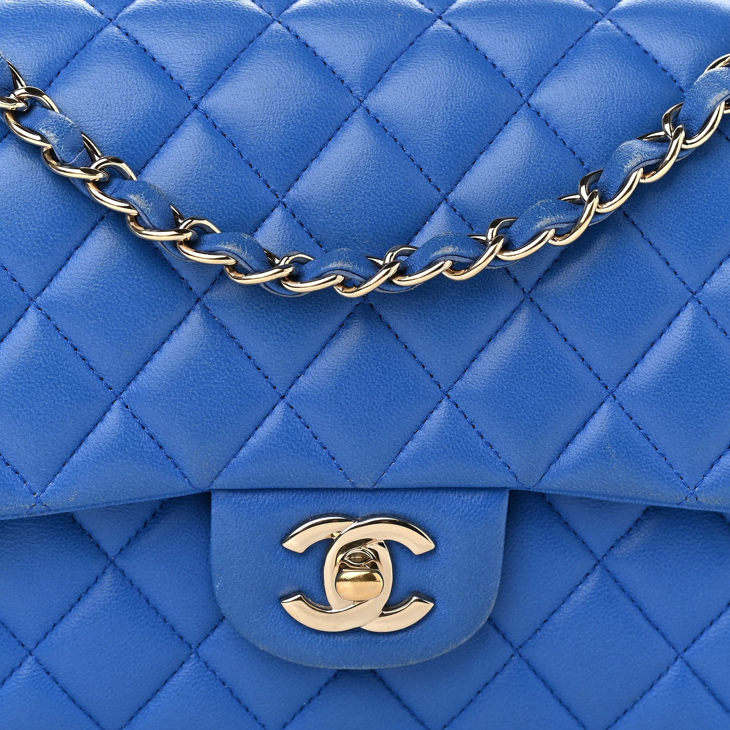 Chanel Lambskin Quilted Medium Double Flap Blue 14 of 15