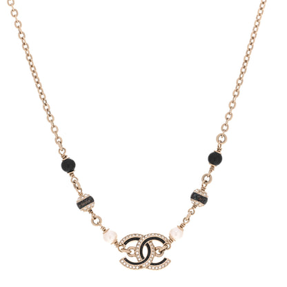 Chanel Glitter Enamel Crystal CC Beaded Choker Gold Black 1 of 6